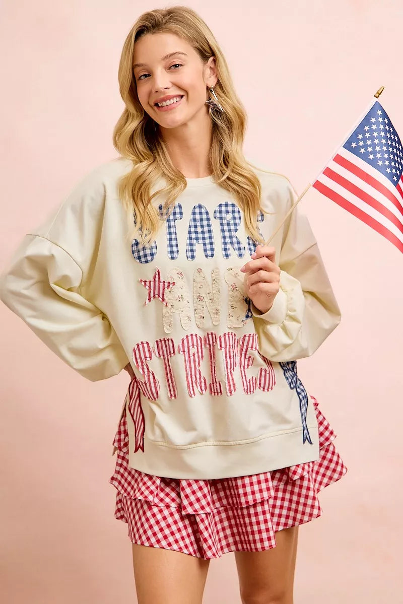 BiBi 4th Of July Stars And Stripes Patches Sweatshirt