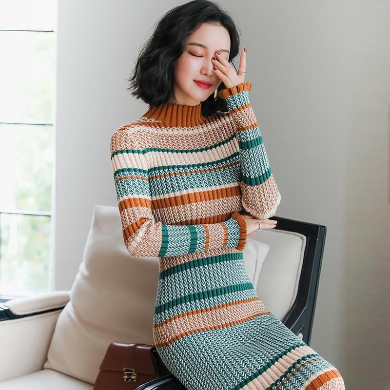 Knit Turtleneck Dress - Thick Sweater Dress
