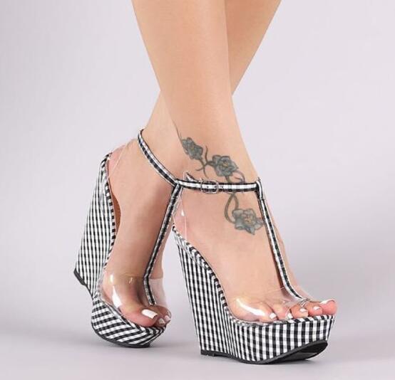 2020 New Simple Plaid Wedge Sandals Size 35-42