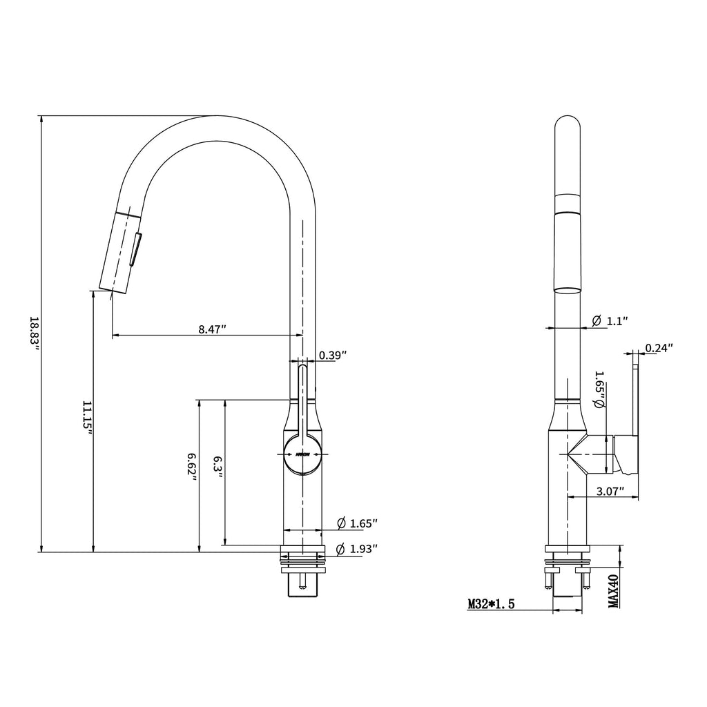 Bothwa Home 18.83' CUPC Certified Pull-down Kitchen Faucet (Brushed Nickel Finish)