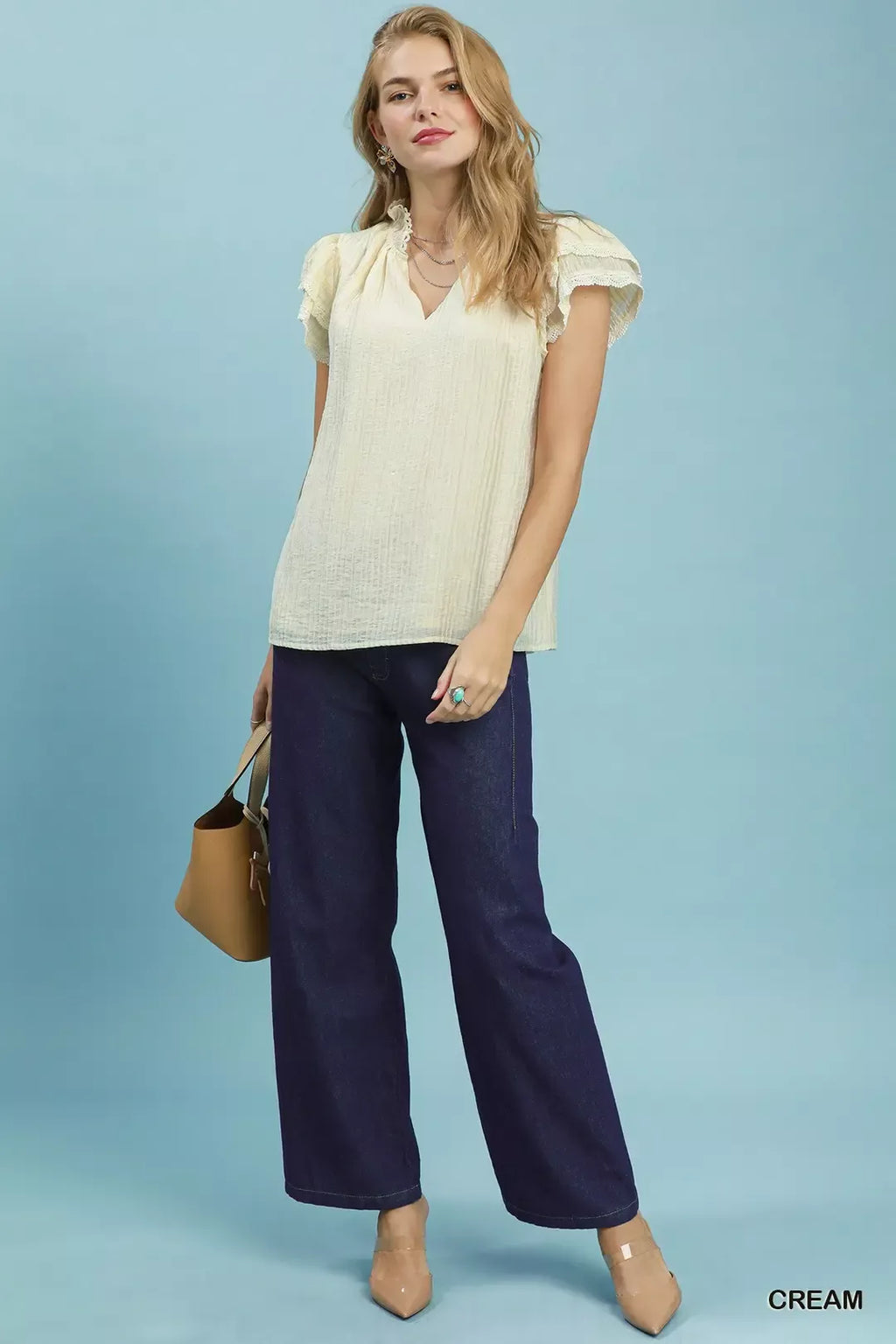Umgee Lace Trim Ruffle Top