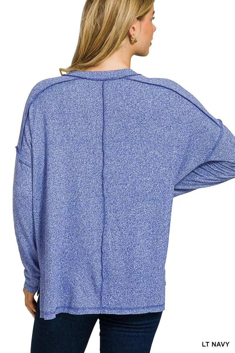 Zenana Soft Melange Hacci Exposed Seam Hi-low Tee