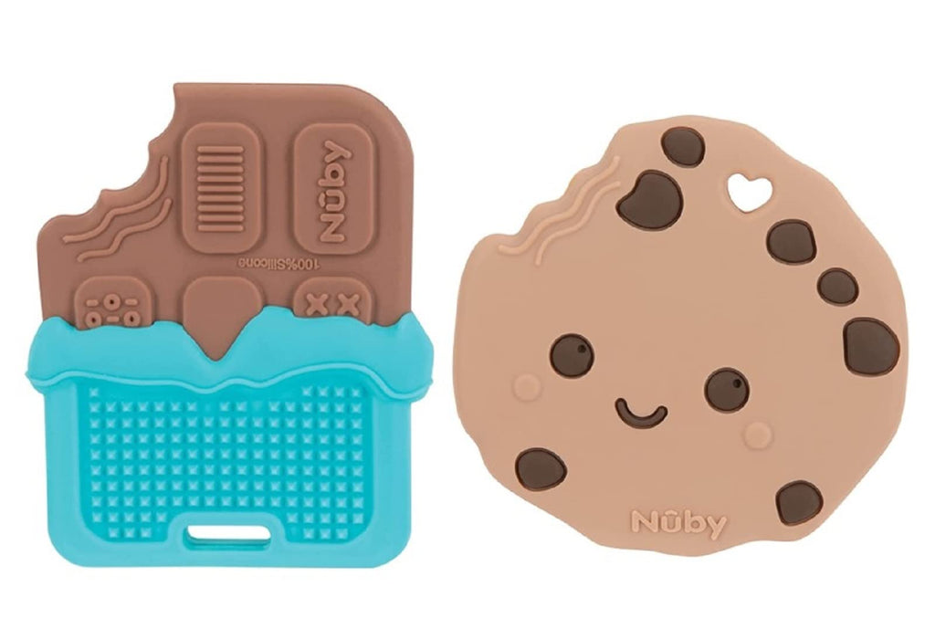 Nuby All Silicone Chocolate Chip Cookie and Chocolate Bar Teether - 3+ Months (Cookie/Chocolate)