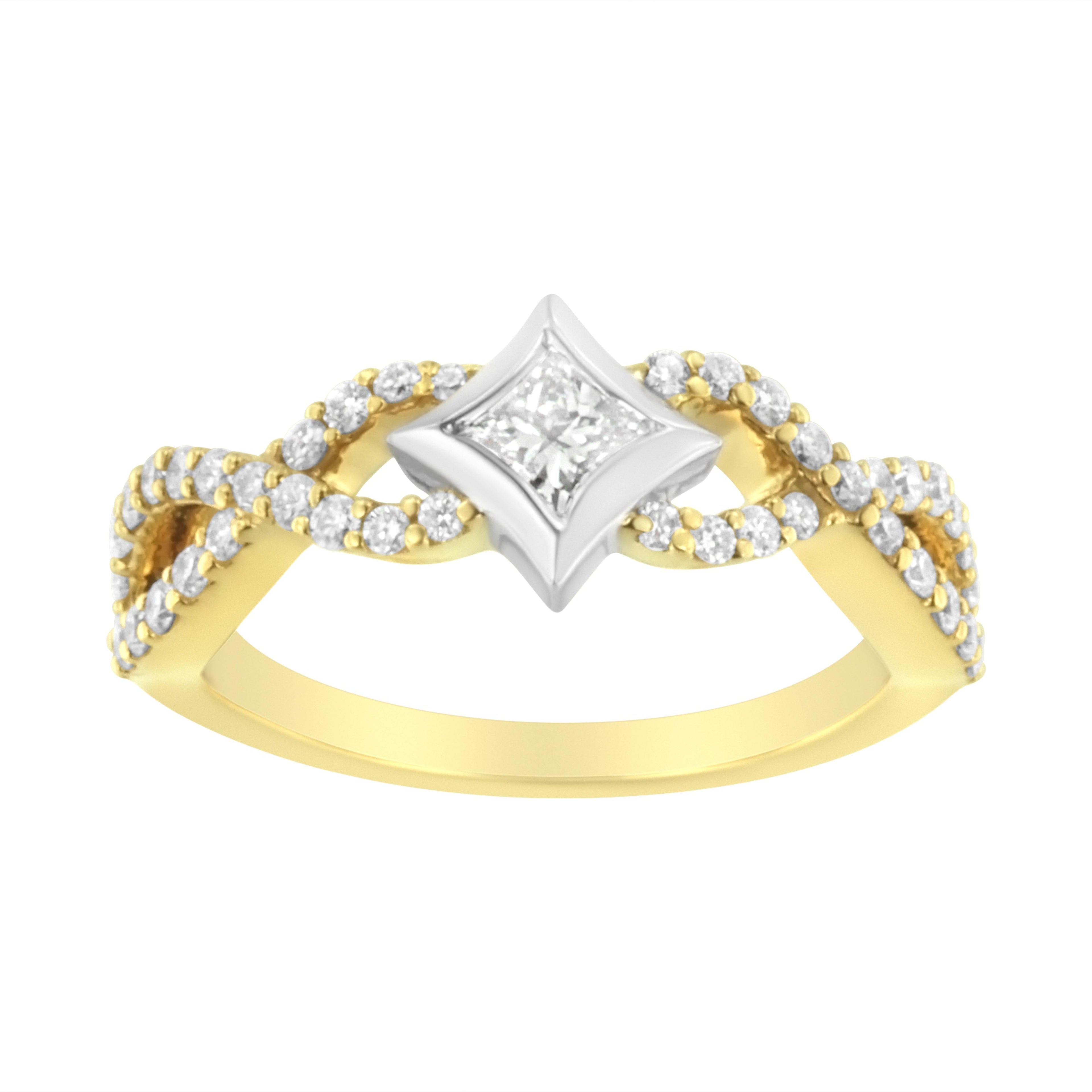 10K Two Tone Color 5/8 Cttw Diamond Kite and Twist Shank Ring (H-I Color,SI2-I1 Clarity)