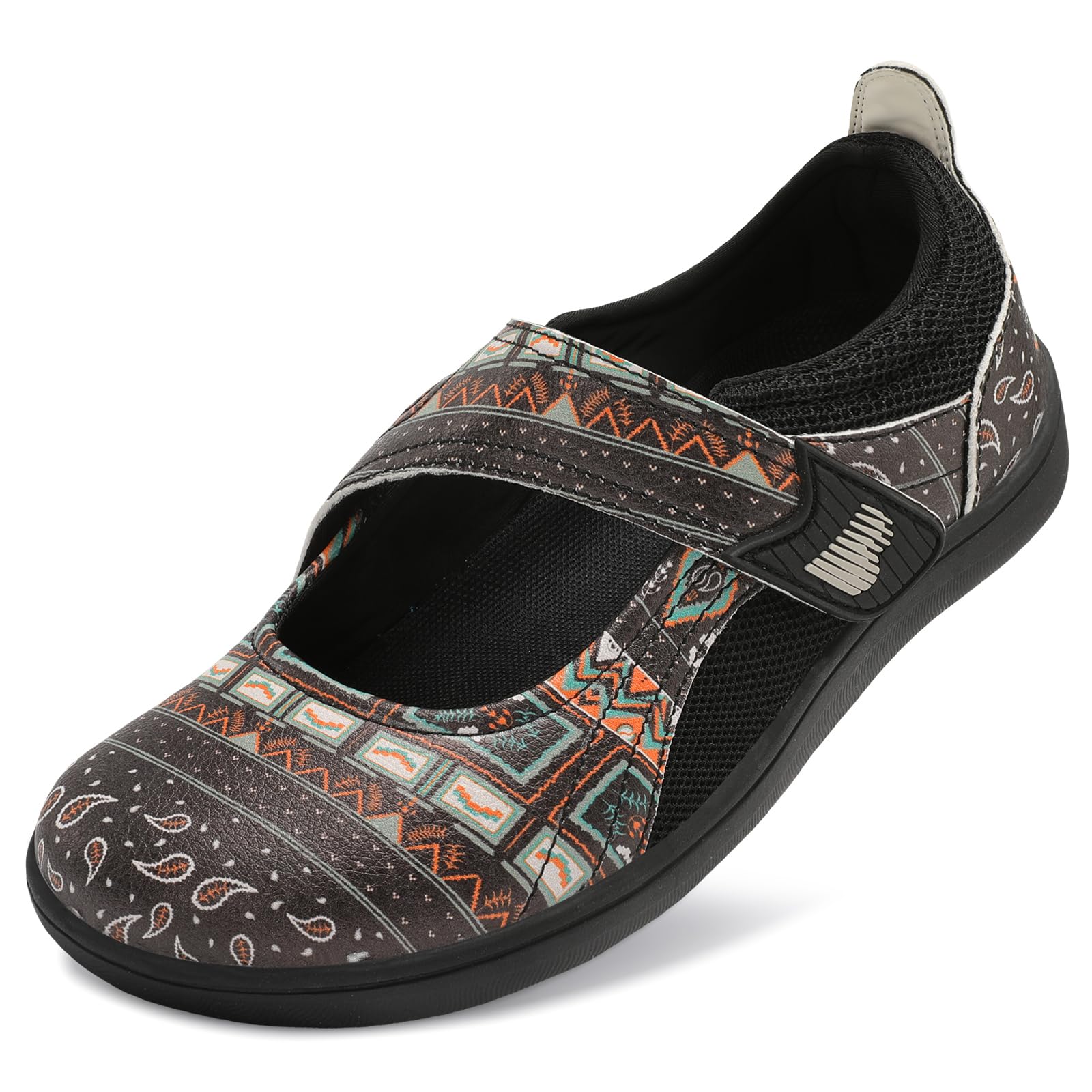 BARERUN Womens Walking Shoes Women Mary Jane Flats Wide Toe Diabetic Shoes for Women Adjustable Lightweight Breathable Barefoot Shoes Zero Drop Non Slip Daily Shoes Brownboho 7.5 Wide