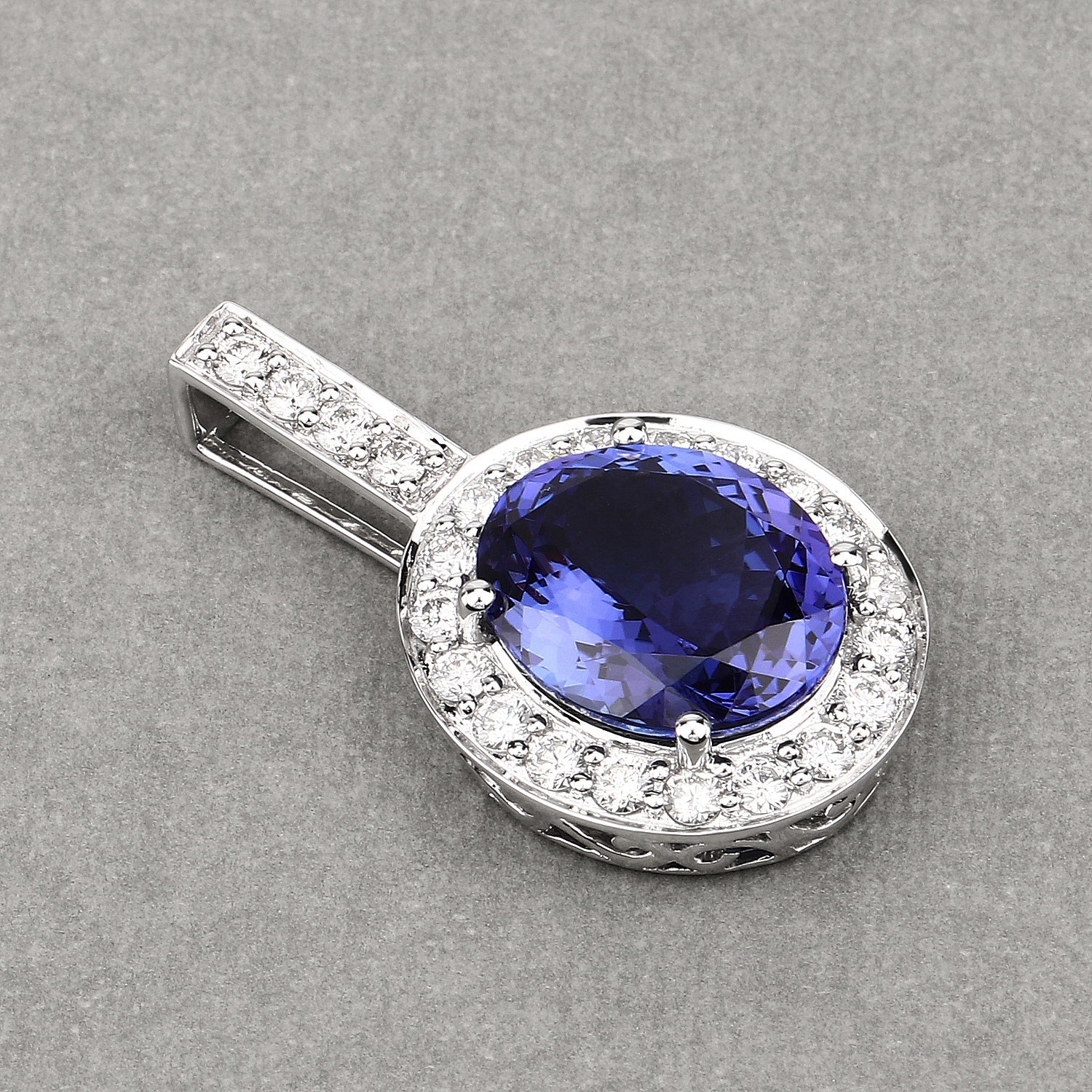 10.15 Carat Genuine Tanzanite and White Diamond 18K White Gold Pendant
