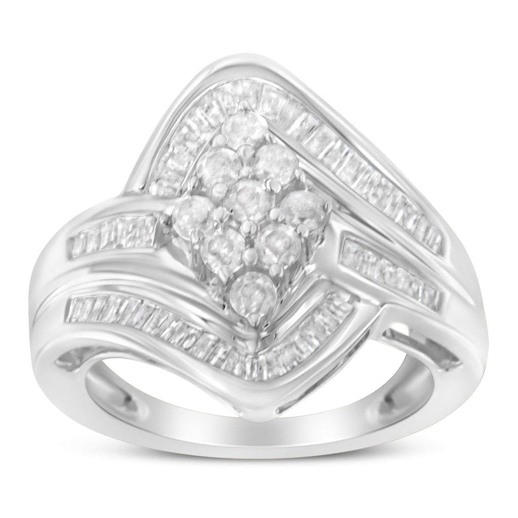 10K White Gold Diamond Bypass Cluster Ring (1 Cttw, I-J Color, I2-I3 Clarity) - Size 7