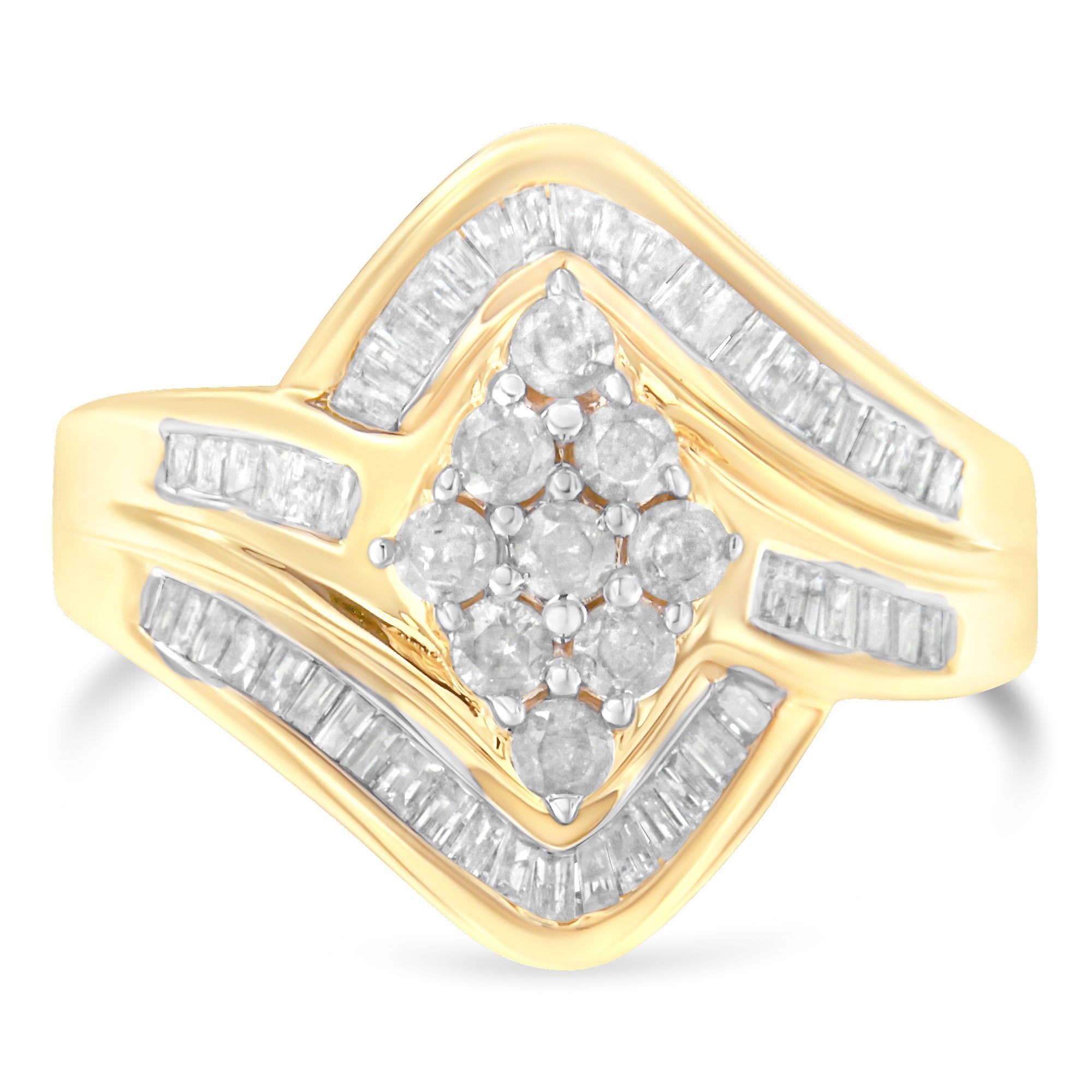10K Yellow Gold Diamond Bypass Cluster Ring (1 Cttw, I-J Color, I2-I3 Clarity) - Size 7