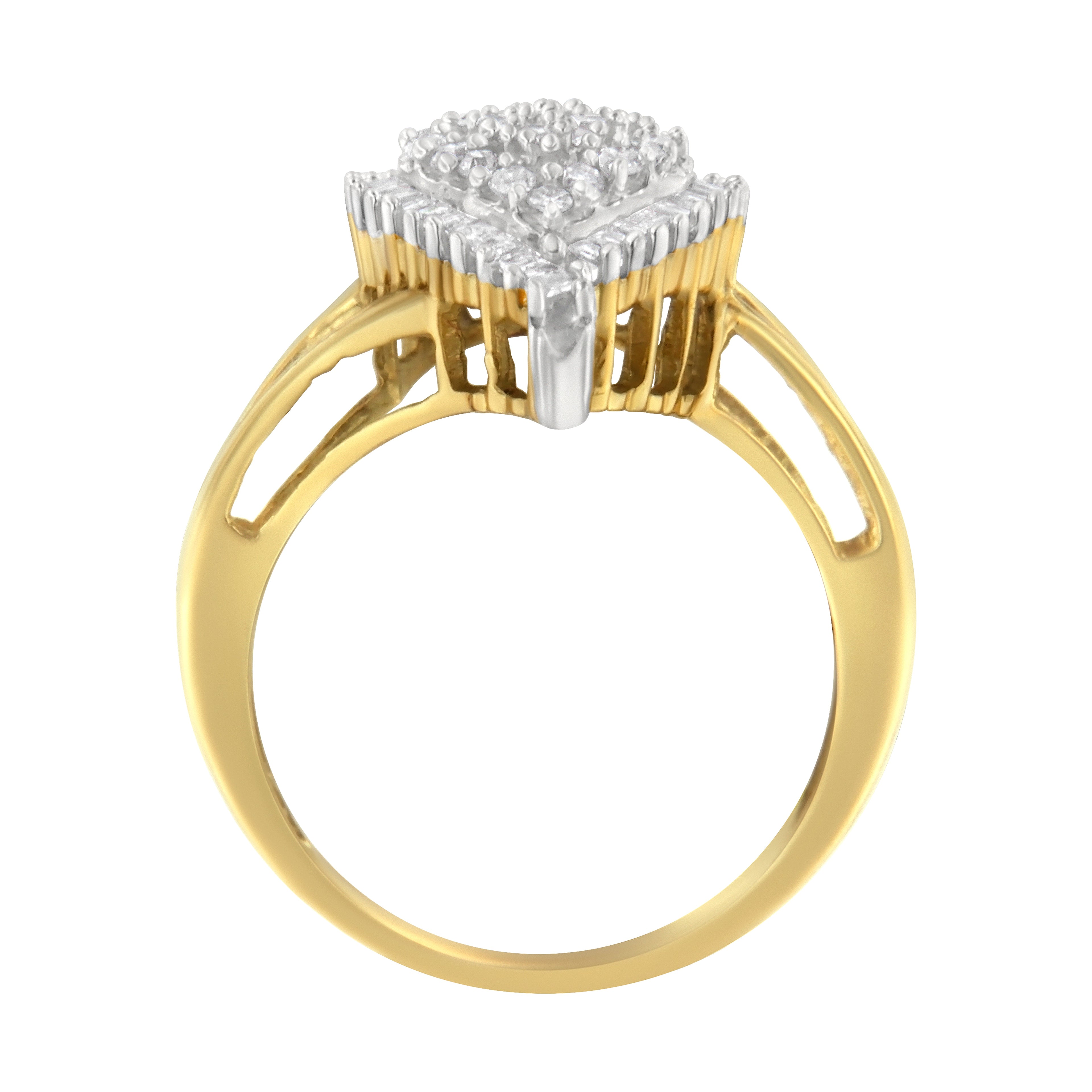 10K Yellow Gold 1/2 Cttw Round and Baguette-Cut Diamond Pear Ring (I-J Color, I1-I2 Clarity) - Size 7