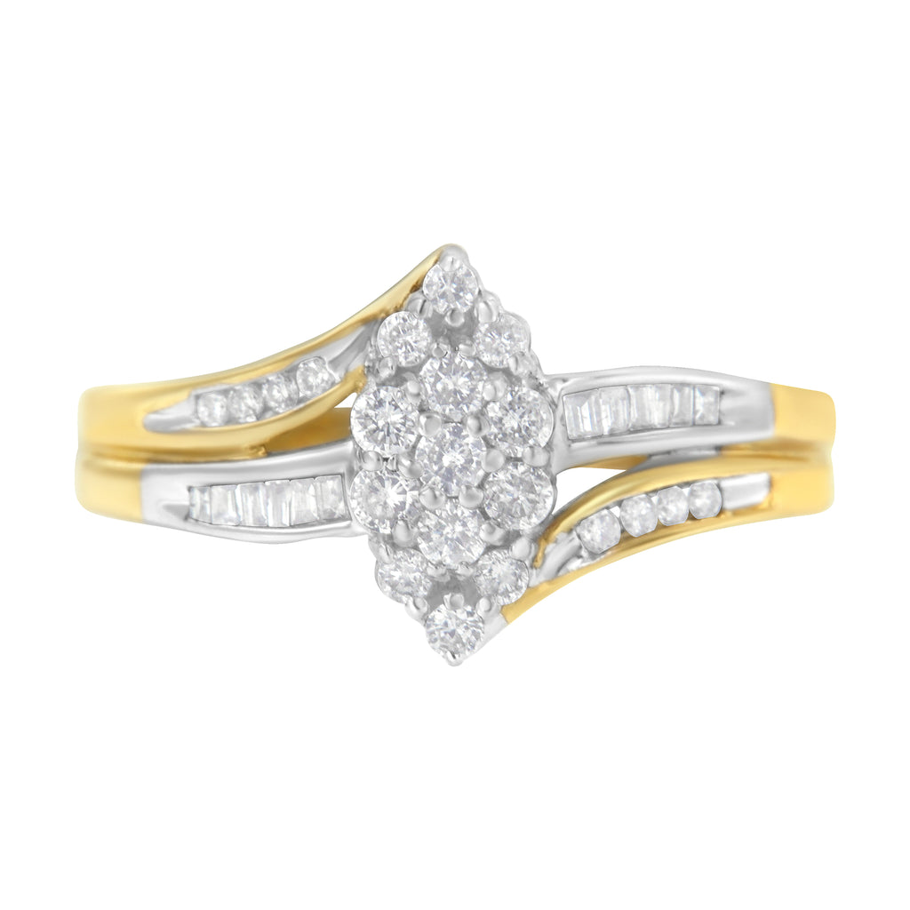 10K Yellow and White Gold 1/2 Cttw Diamond Marquise Shaped Cluster Split Shank Ring (H-I Color, SI2-I1 Clarity) - Size 7