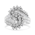 10K White Gold 1/2 Cttw Round and Baguette-Cut "S" Shaped Bypass Cocktail Ring (I-J Color, I1-I2 Clarity) - Size 7