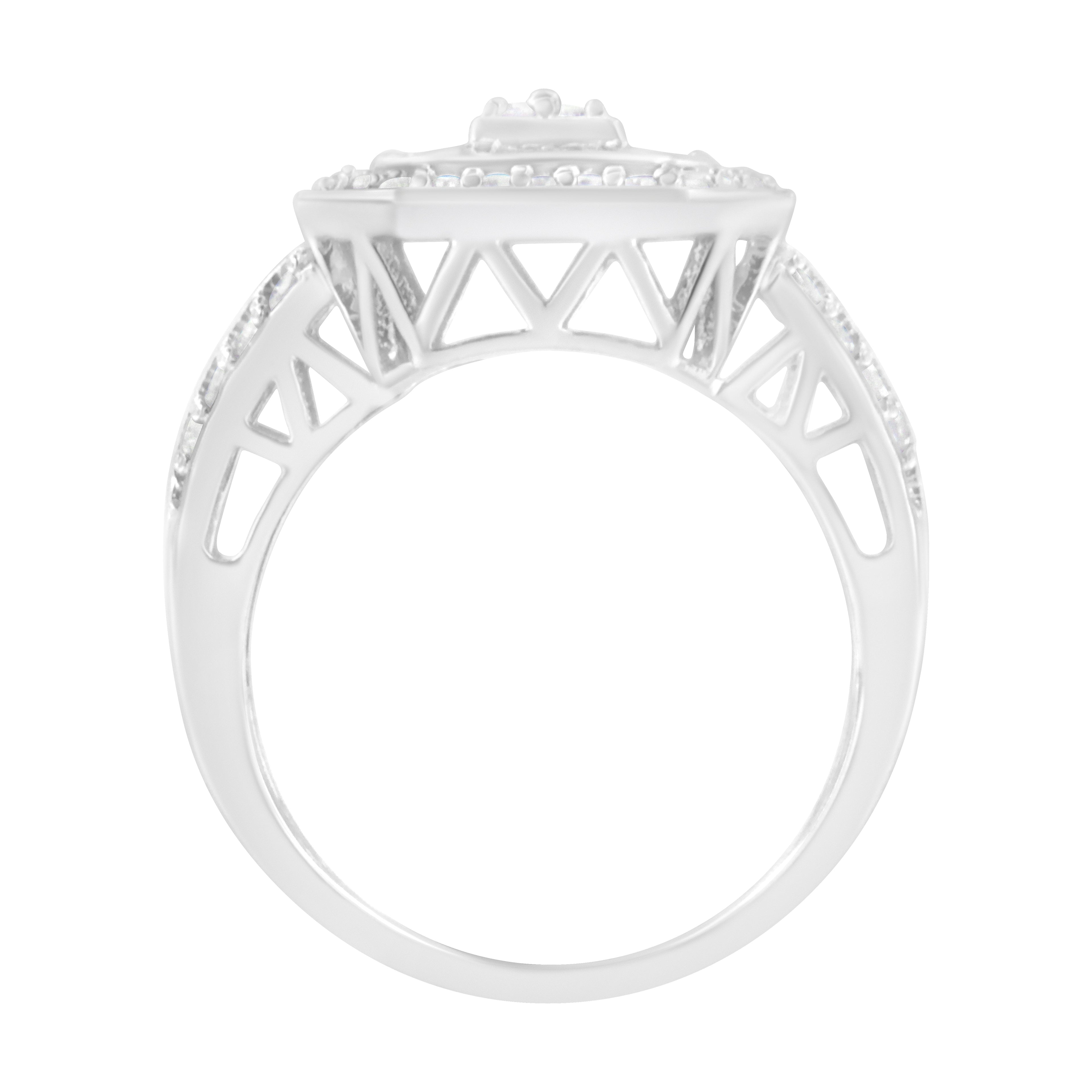 .925 Sterling Silver Round and Baguette Diamond Cathedral Ring (0.75 Cttw, H-I Color, I2-I3 Clarity) - Size 7