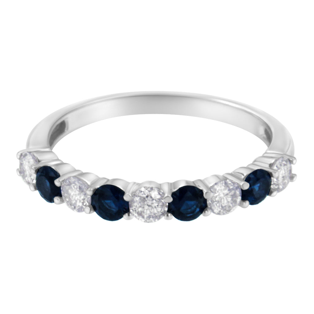 10KT White Gold 1/2 cttw Diamond and 3MM Created Blue Sapphire Gemstone Band Ring (H-I, I1-I2) - Size 7