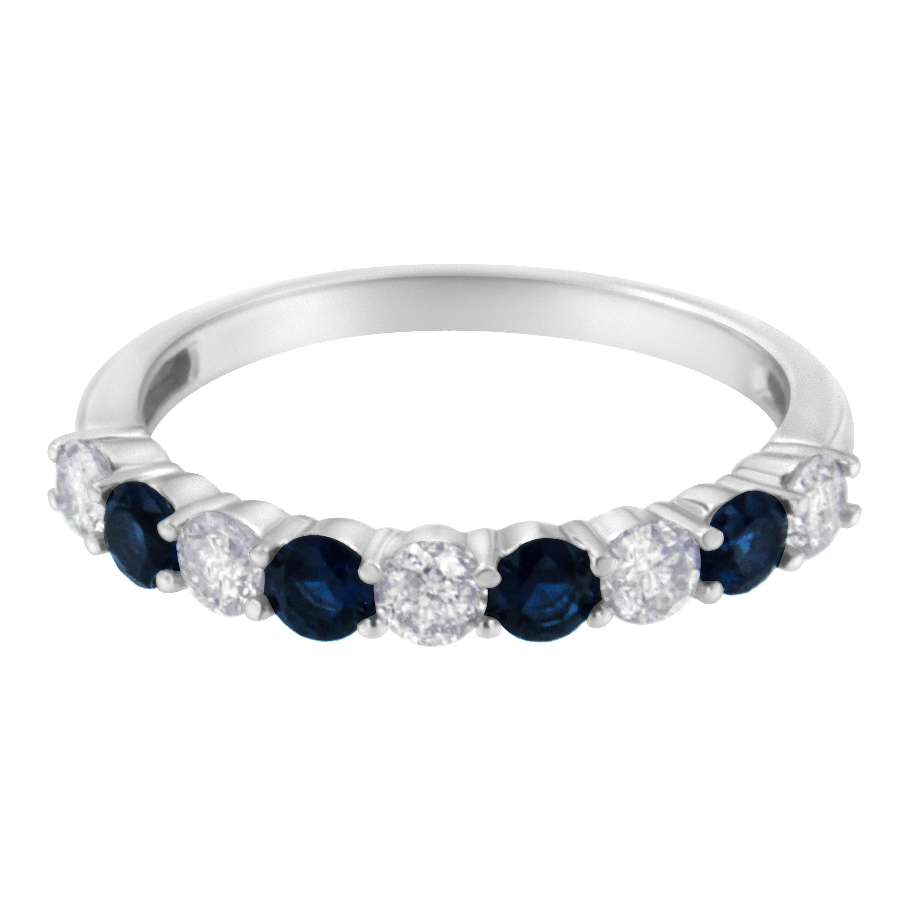 10KT White Gold 1/2 cttw Diamond and 3MM Created Blue Sapphire Gemstone Band Ring (H-I, I1-I2) - Size 7