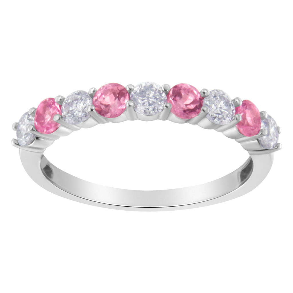 10KT White Gold 1/2 cttw Diamond and 3MM Created Blue Sapphire Gemstone Band Ring (H-I, I1-I2) - Size 7