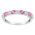 10KT White Gold 1/2 cttw Diamond and 3MM Created Blue Sapphire Gemstone Band Ring (H-I, I1-I2) - Size 7