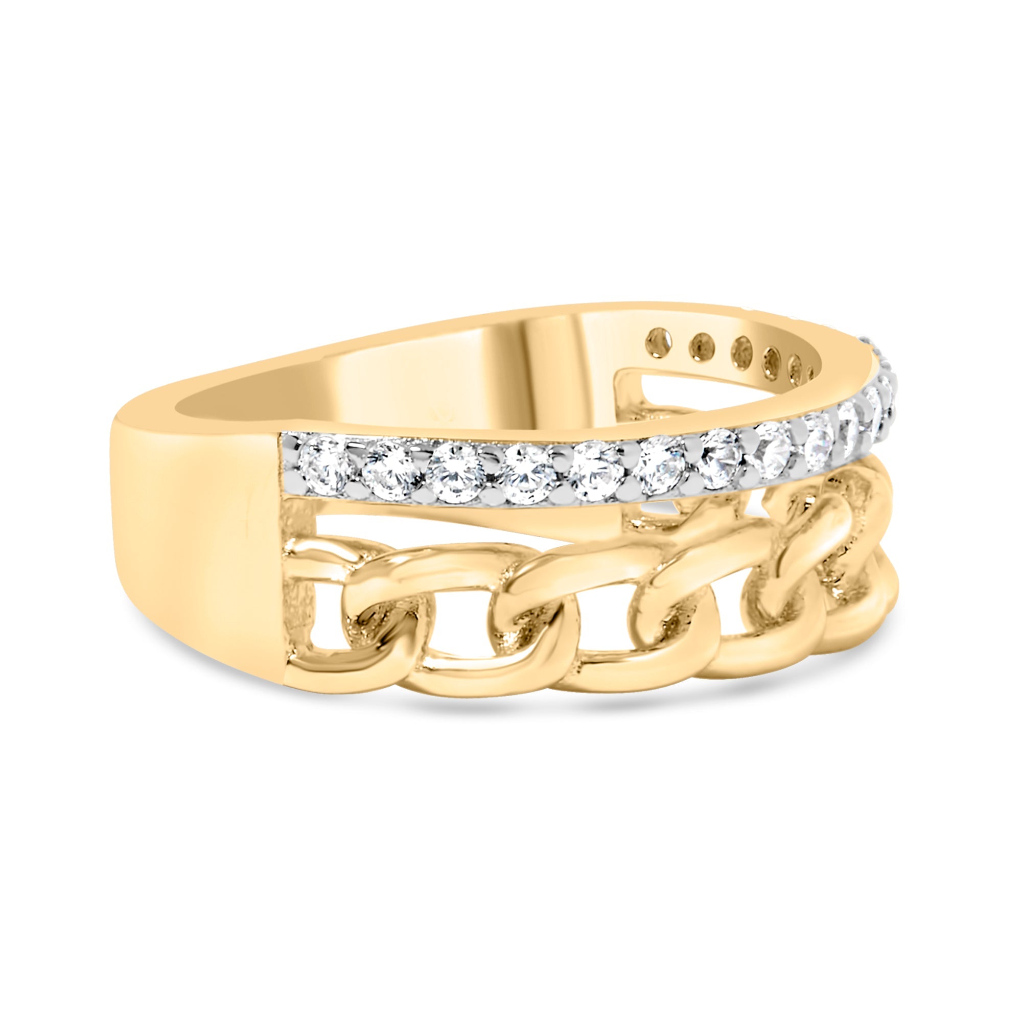10K Yellow Gold 1/5 Cttw Diamond Cuban Link Ring Band (I-J Color, I2-I3 Clarity) - Size 7