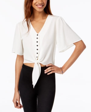 Gypsies & Moondust Juniors Buttoned Tie-Front Camp Shirt