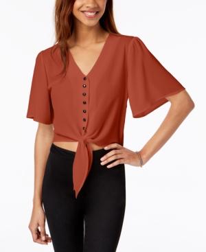 Gypsies & Moondust Juniors Buttoned Tie-Front Camp Shirt