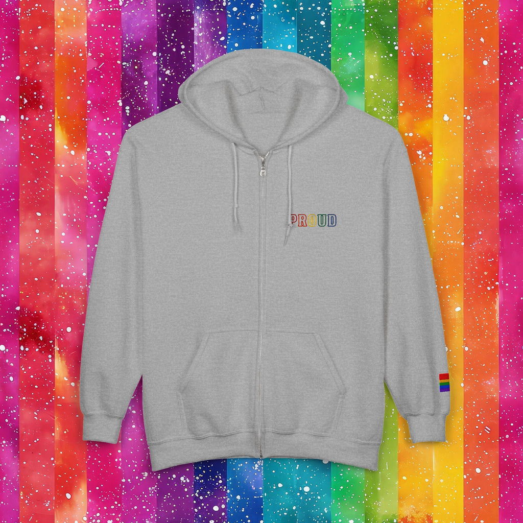 Bespattered Facade Rainbow Proud LGBTQ+ Pride Embroidered Full-Zip Hoodie
