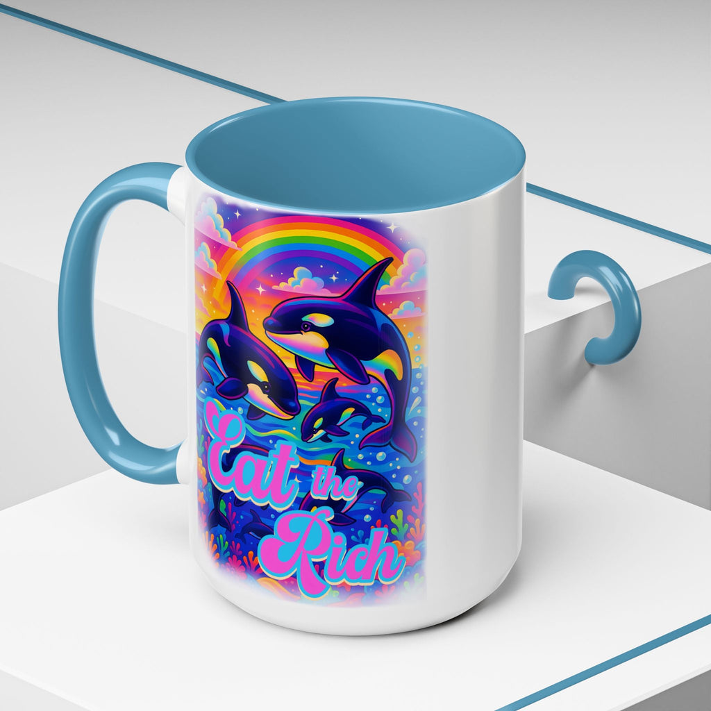 Bespattered Facade "Eat the Rich" Orcas Whimsical Rainbow Mug | Four Colors | 11oz or 15oz