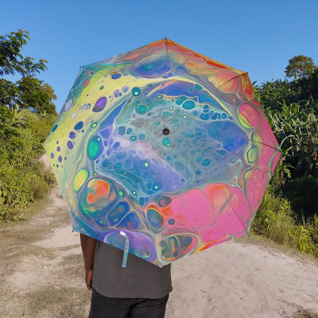 Unicorn Pastel Rainbow Foldable Umbrella — Compact Semi-Automatic Rain Parasol
