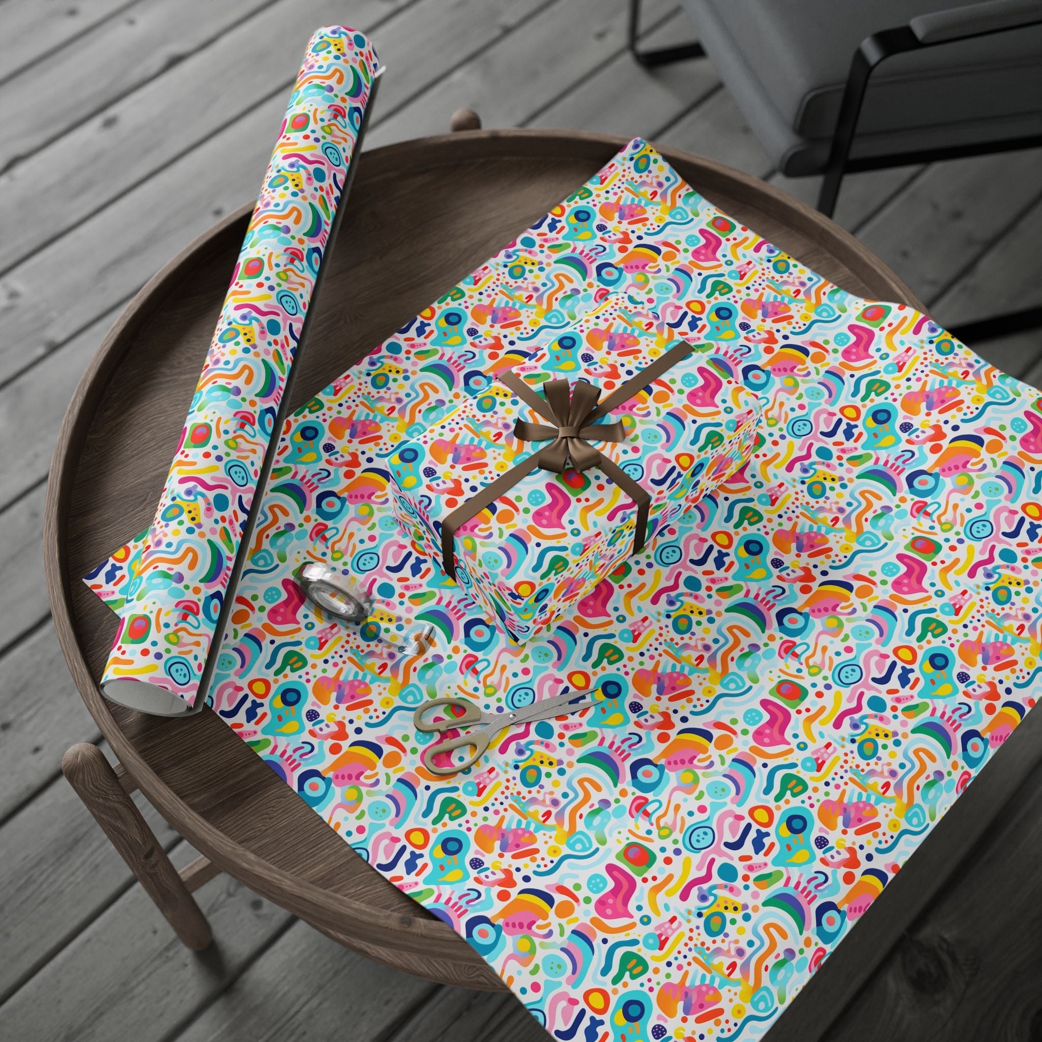 Bespattered Facade Rainbow Doodles Wrapping Paper | Three Sizes | Glossy or Matte