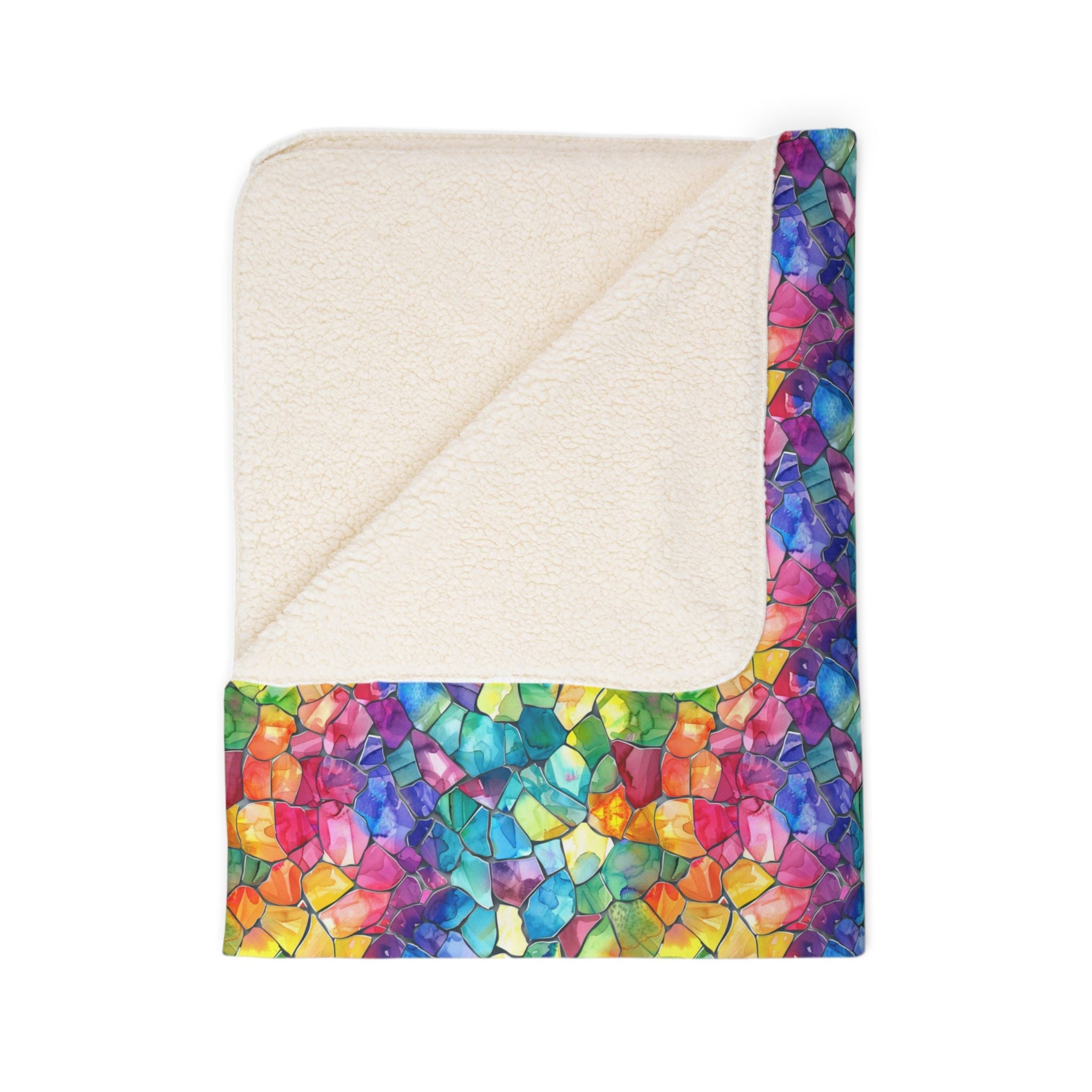 Bespattered Facade Rainbow Mosaic Vibrant Fleece Sherpa Blanket | 2 Colors & Sizes