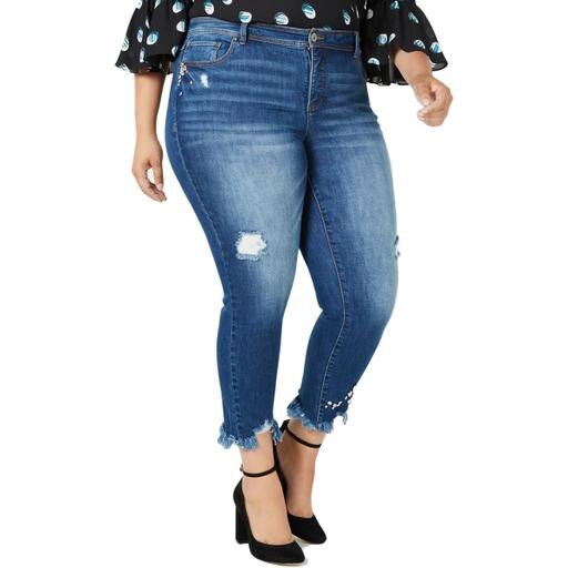 I.N.C. Plus Size Embellished Distressed Skinny Jeans