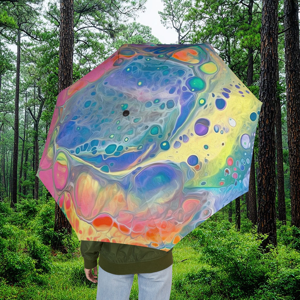 Unicorn Pastel Rainbow Foldable Umbrella — Compact Semi-Automatic Rain Parasol