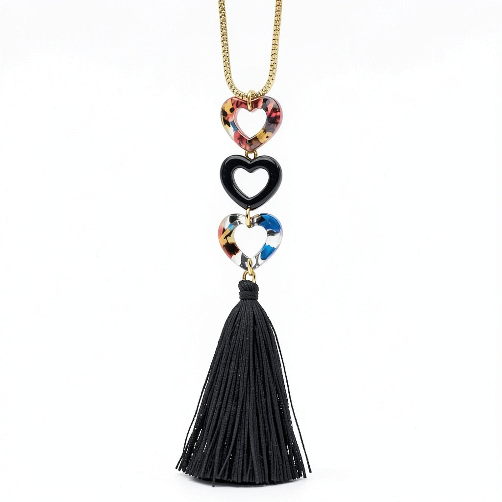 Inc Gold-Tone Resin Heart and Tassel Pendant Necklace, 30 + 3 Extender