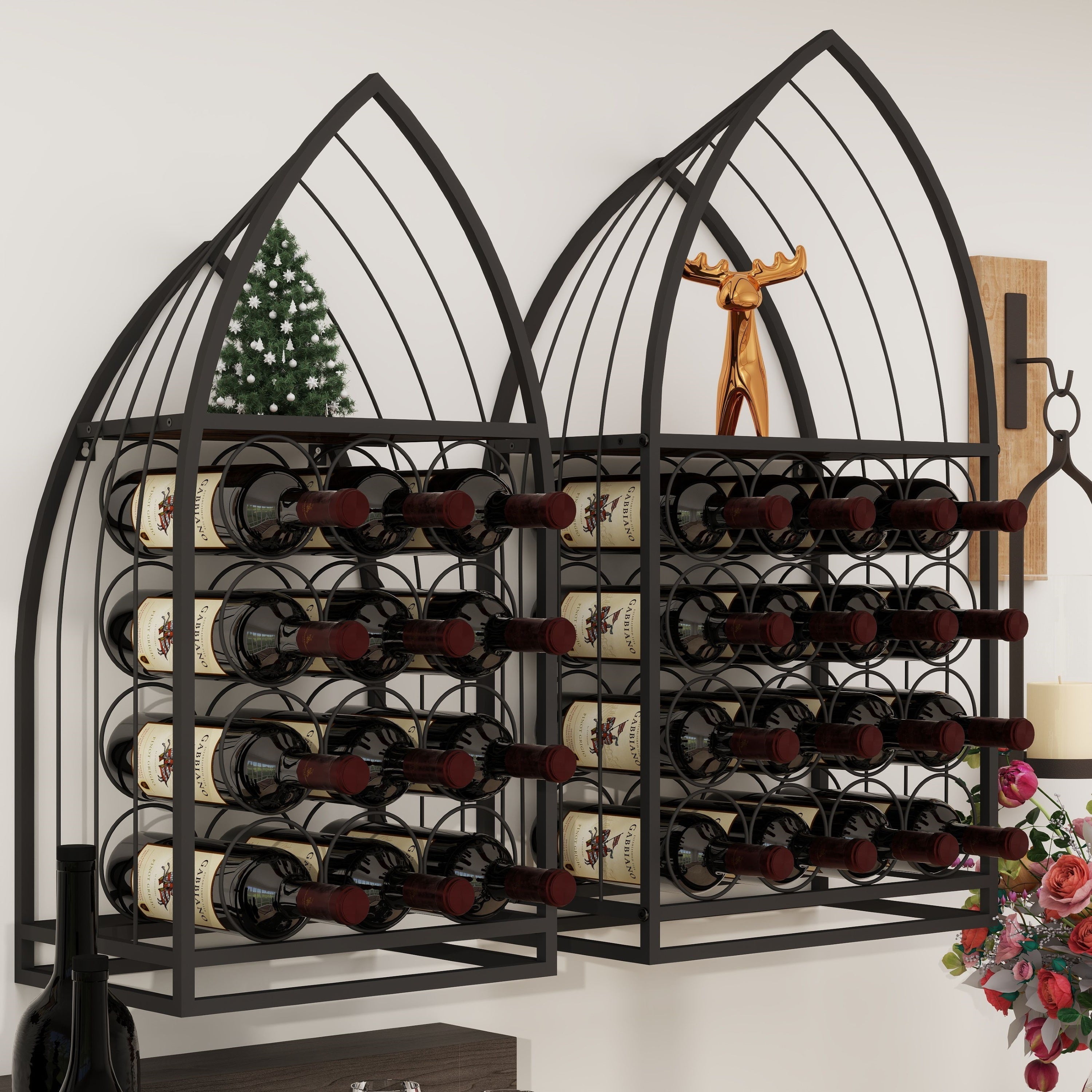 Sailboat Shaped Wine Cabinet Rack, 2 Piece Display Rack, Freestanding Wine Cabinet with Bottle Storage, Spirits and Wine Home Bar, Kitchen, Dining Room Storage Rack