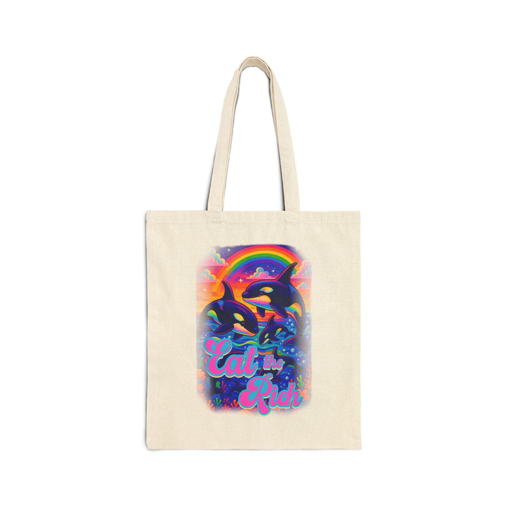 Bespattered Facade Rainbow Eat the Rich Orcas Canvas Tote Bag Reusable Carryall