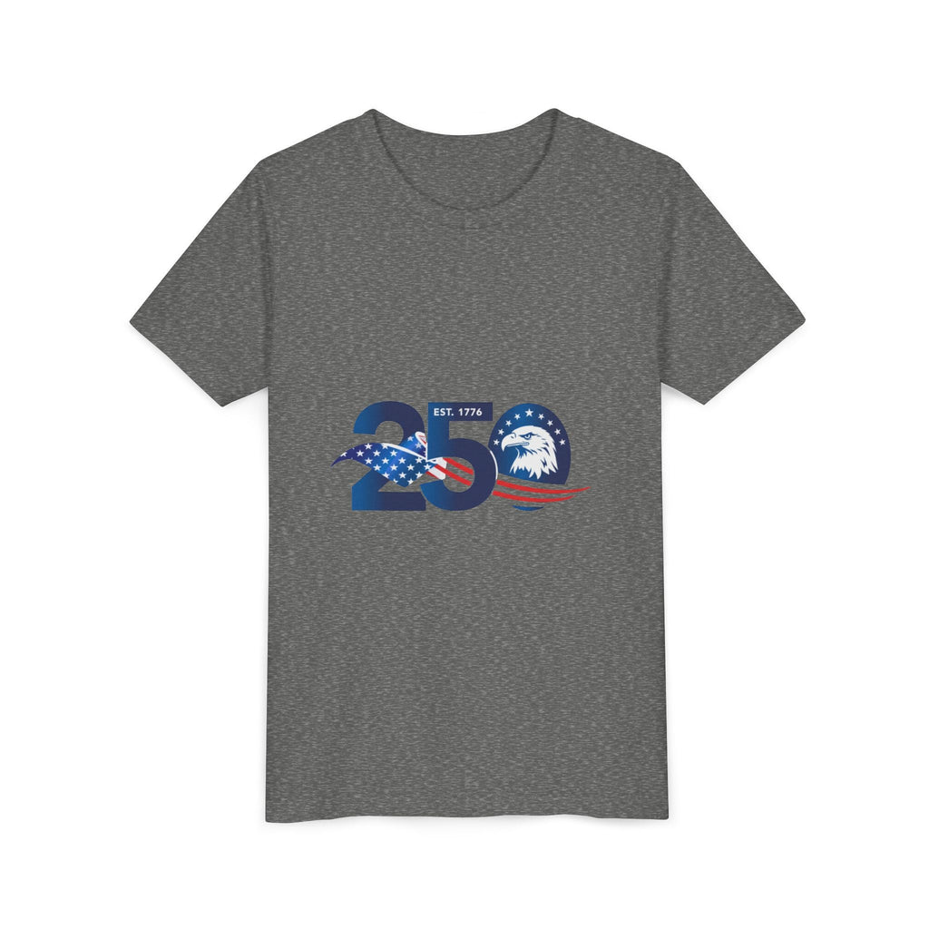 Youth Tee - "250" American Flag Eagle Design (Patriotic 4th of July Kids Shirt)