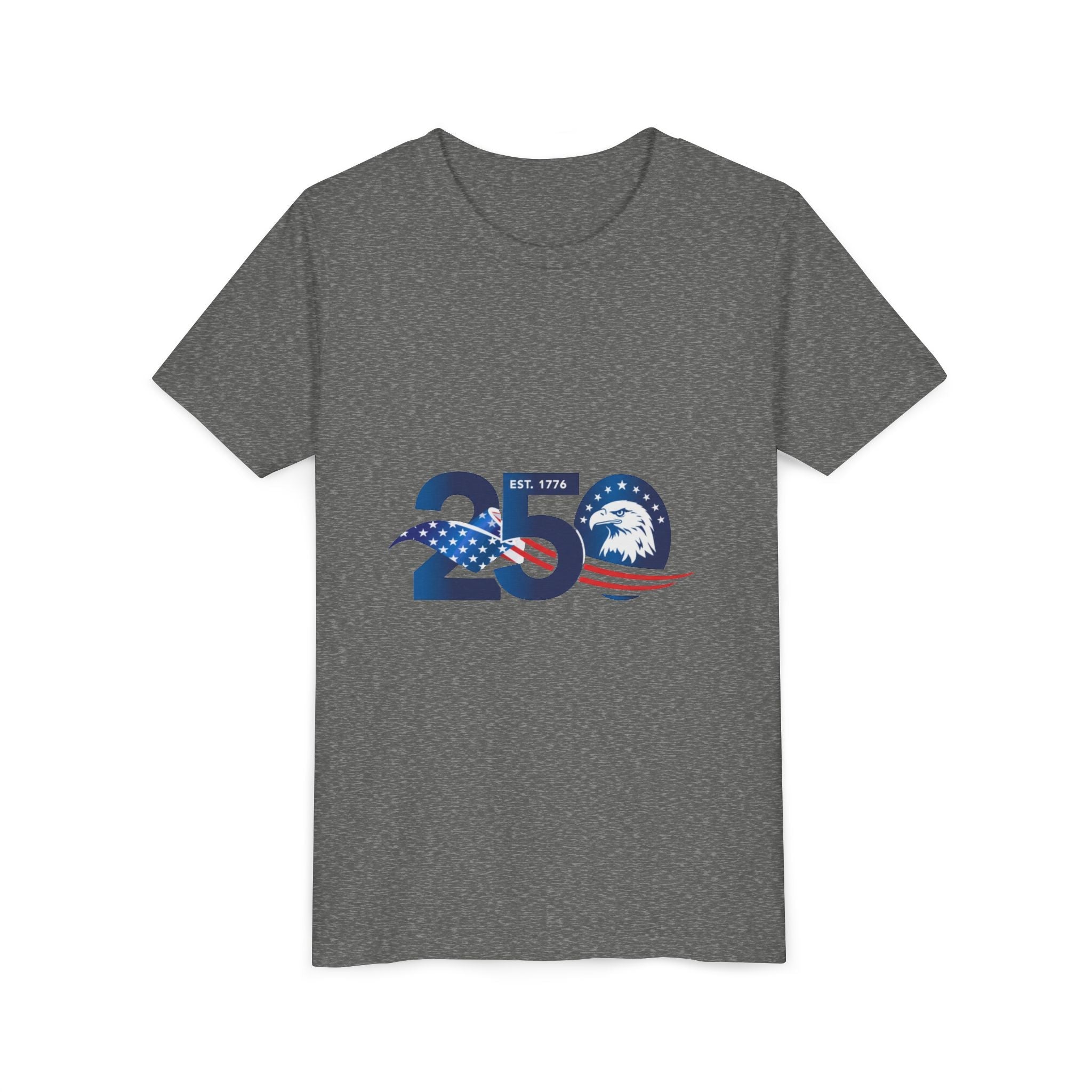 Youth Tee - "250" American Flag Eagle Design (Patriotic 4th of July Kids Shirt)