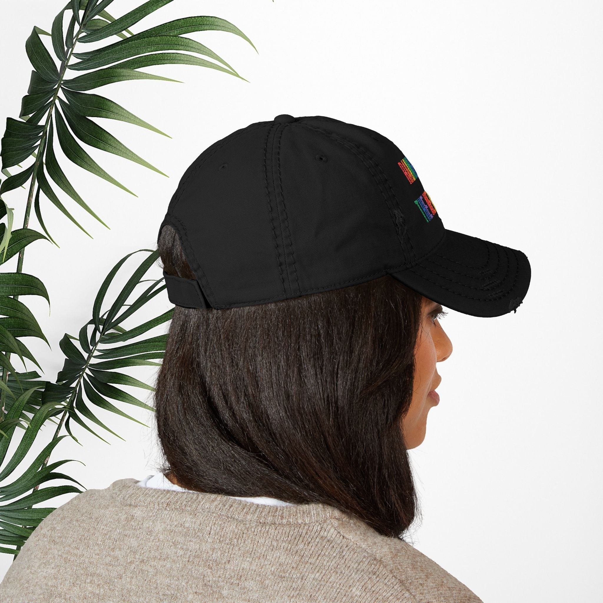 Bespattered Facade "Rainbow Is the New Black" Colorful Embroidered Distressed Dad Hat