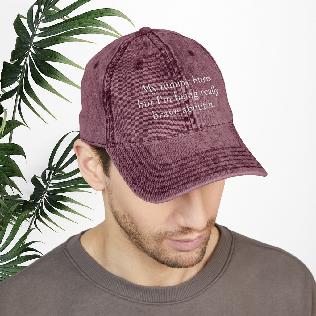 Bespattered Facade "My Tummy Hurts" White Embroidered Vintage Cap