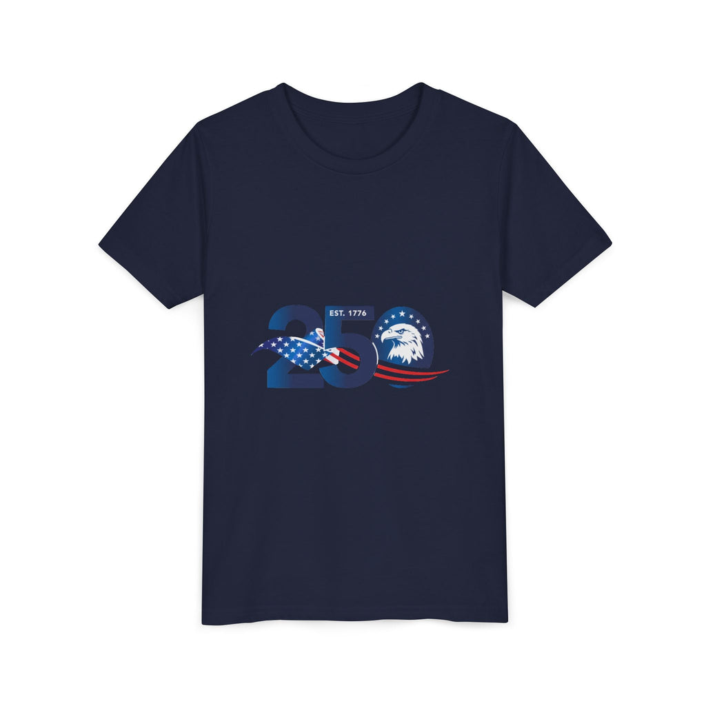 Youth Tee - "250" American Flag Eagle Design (Patriotic 4th of July Kids Shirt)
