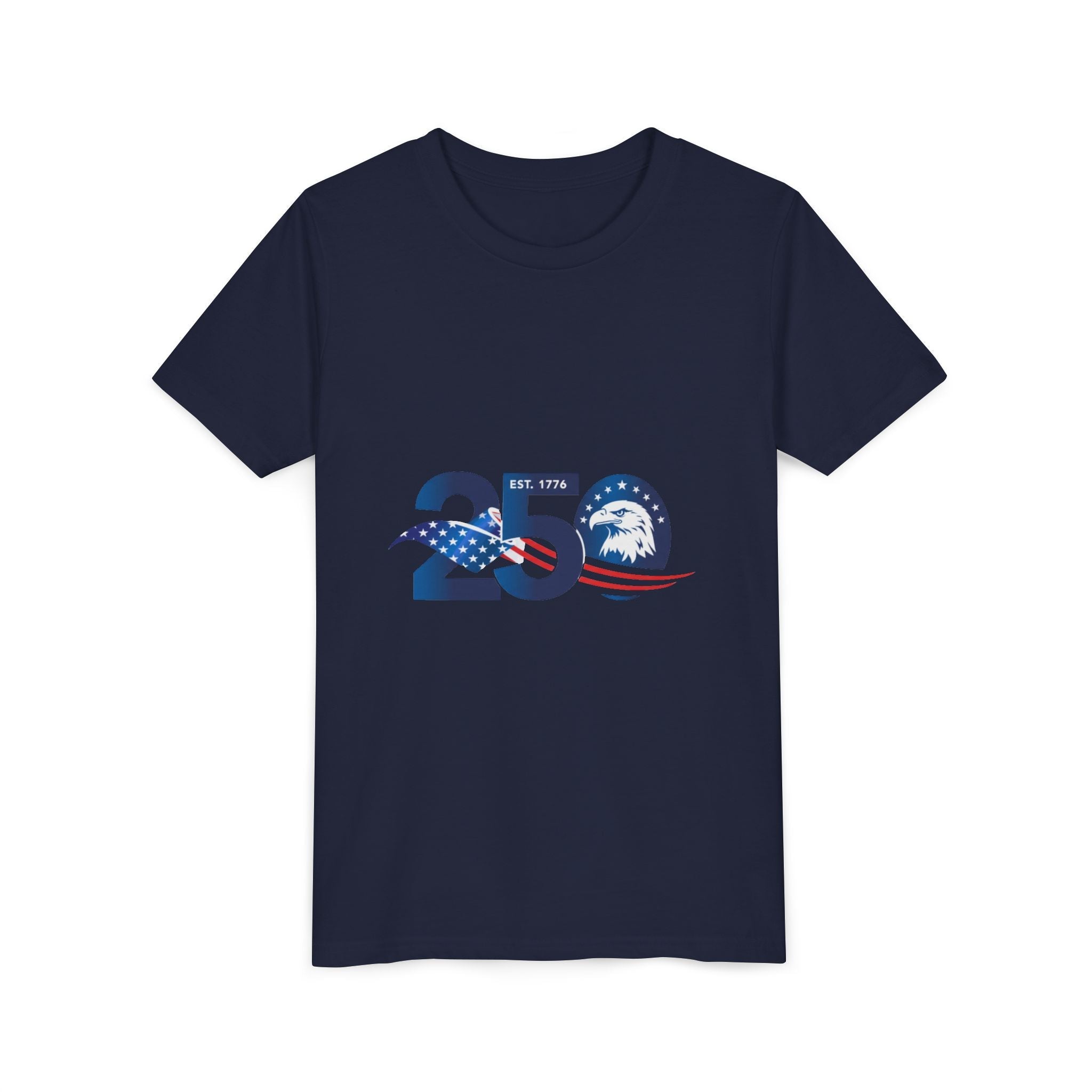 Youth Tee - "250" American Flag Eagle Design (Patriotic 4th of July Kids Shirt)