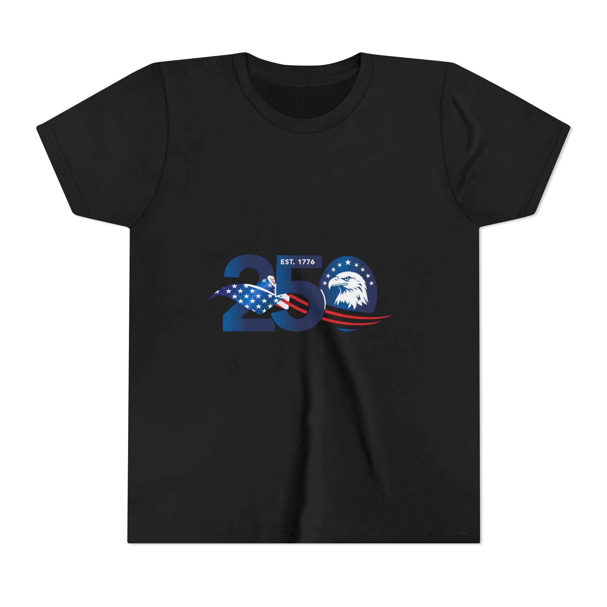 Youth Tee - "250" American Flag Eagle Design (Patriotic 4th of July Kids Shirt)