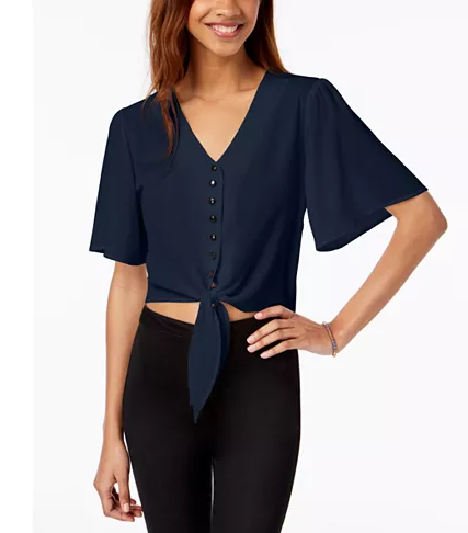 Gypsies & Moondust Juniors Buttoned Tie-Front Camp Shirt