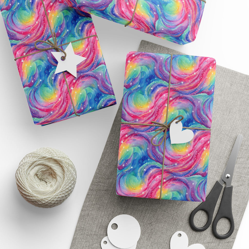 Bespattered Facade Rainbow Nebula Wrapping Paper | Three Sizes | Glossy or Matte