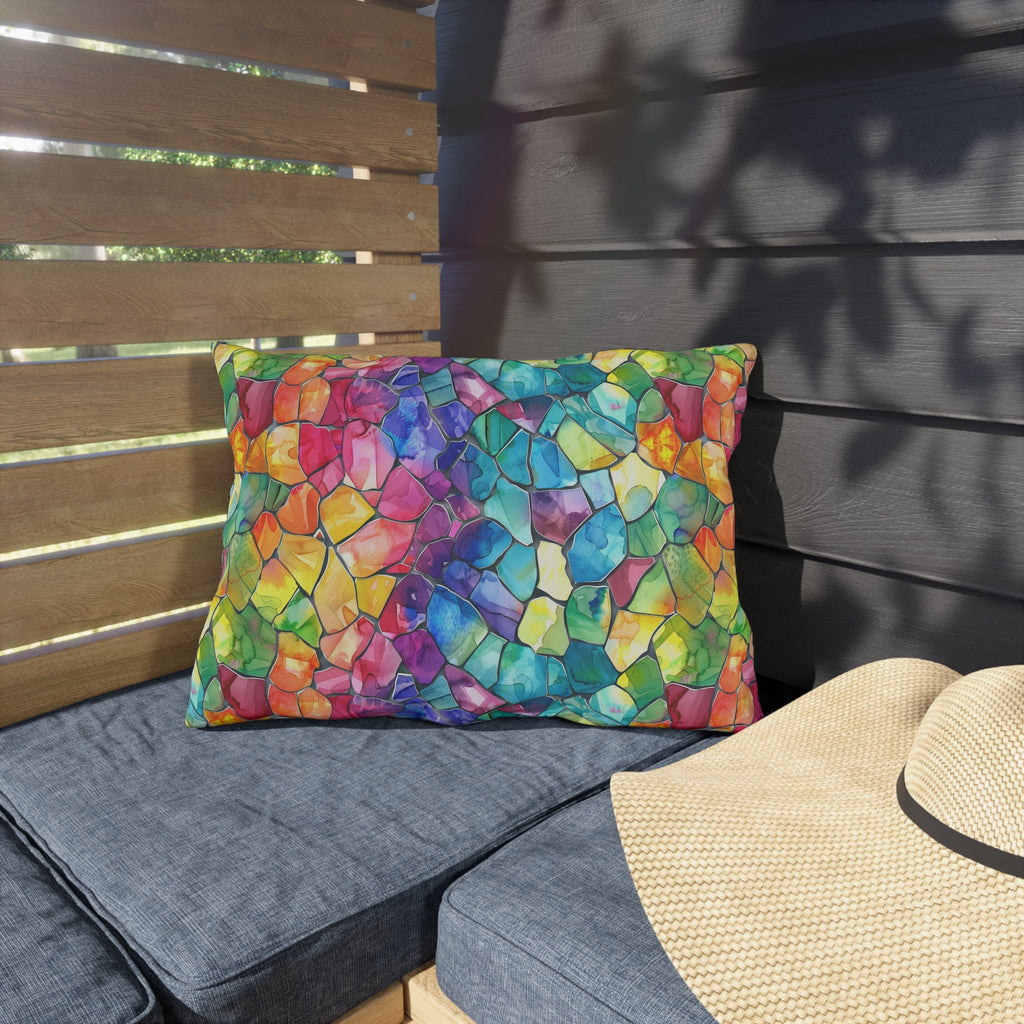 Bespattered Facade Rainbow Mosaic UV-Resistant Outdoor Pillows | 4 Sizes
