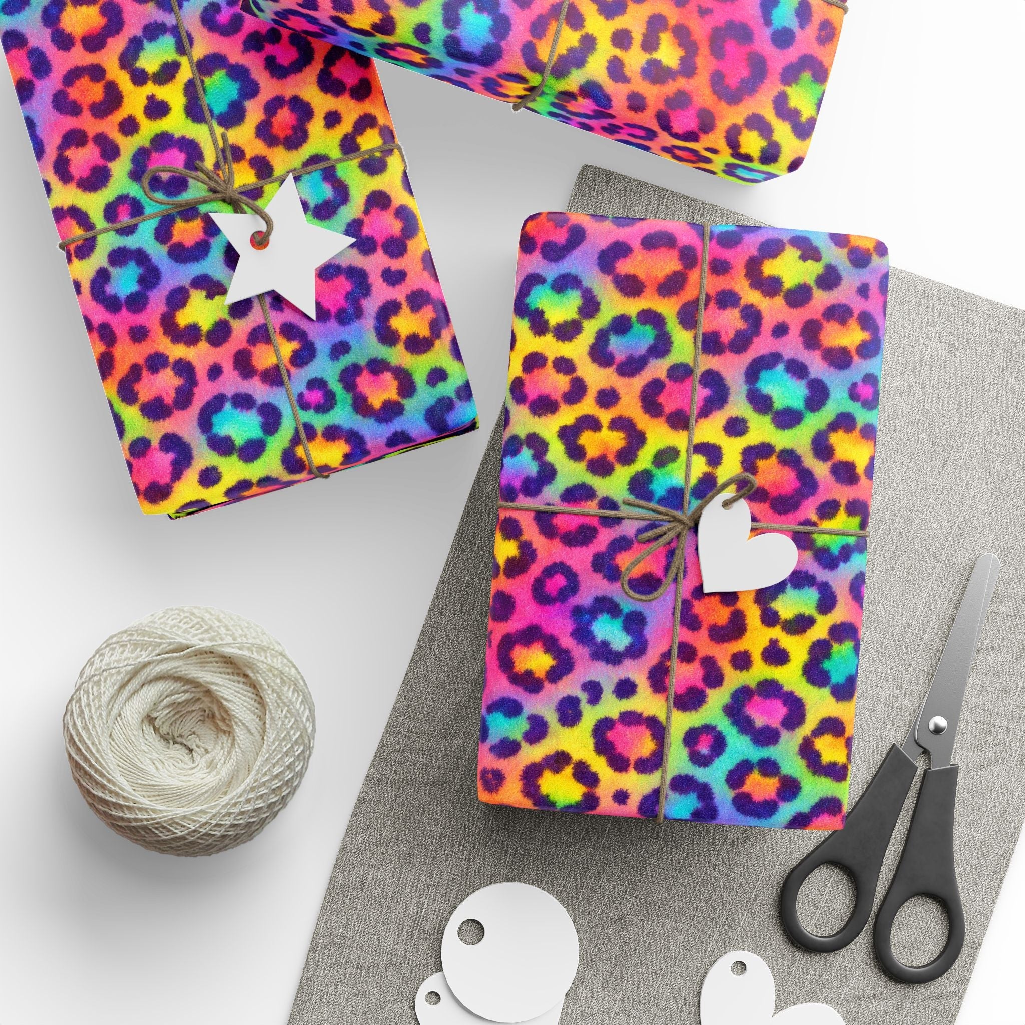 Bespattered Facade Rainbow Leopard Wrapping Paper | Three Sizes | Glossy or Matte