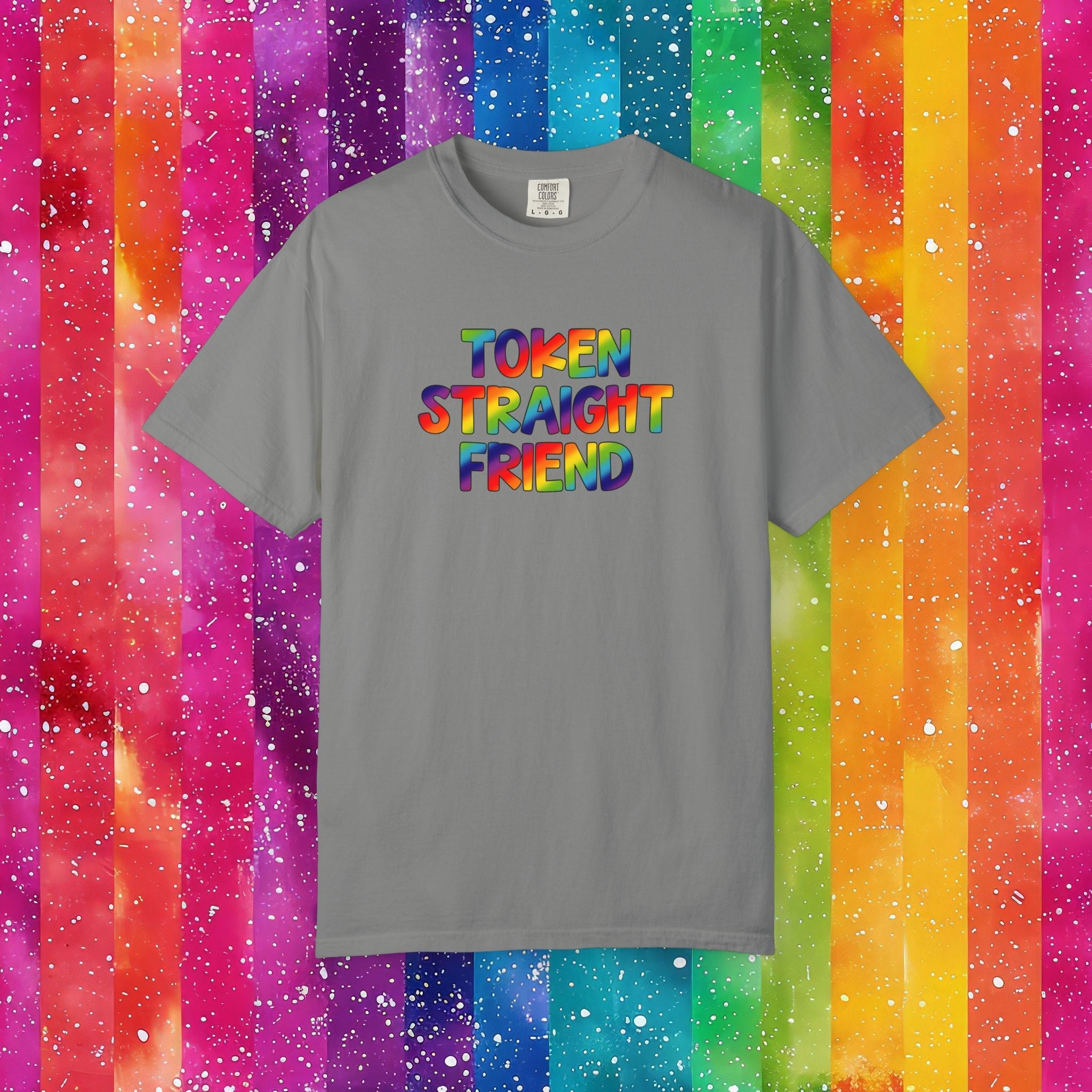 Bespattered Facade Rainbow Token Straight Friend Colorful LGBTQ+ Pride Premium Unisex Comfort Colors Garment Dyed 100% Cotton T-Shirt
