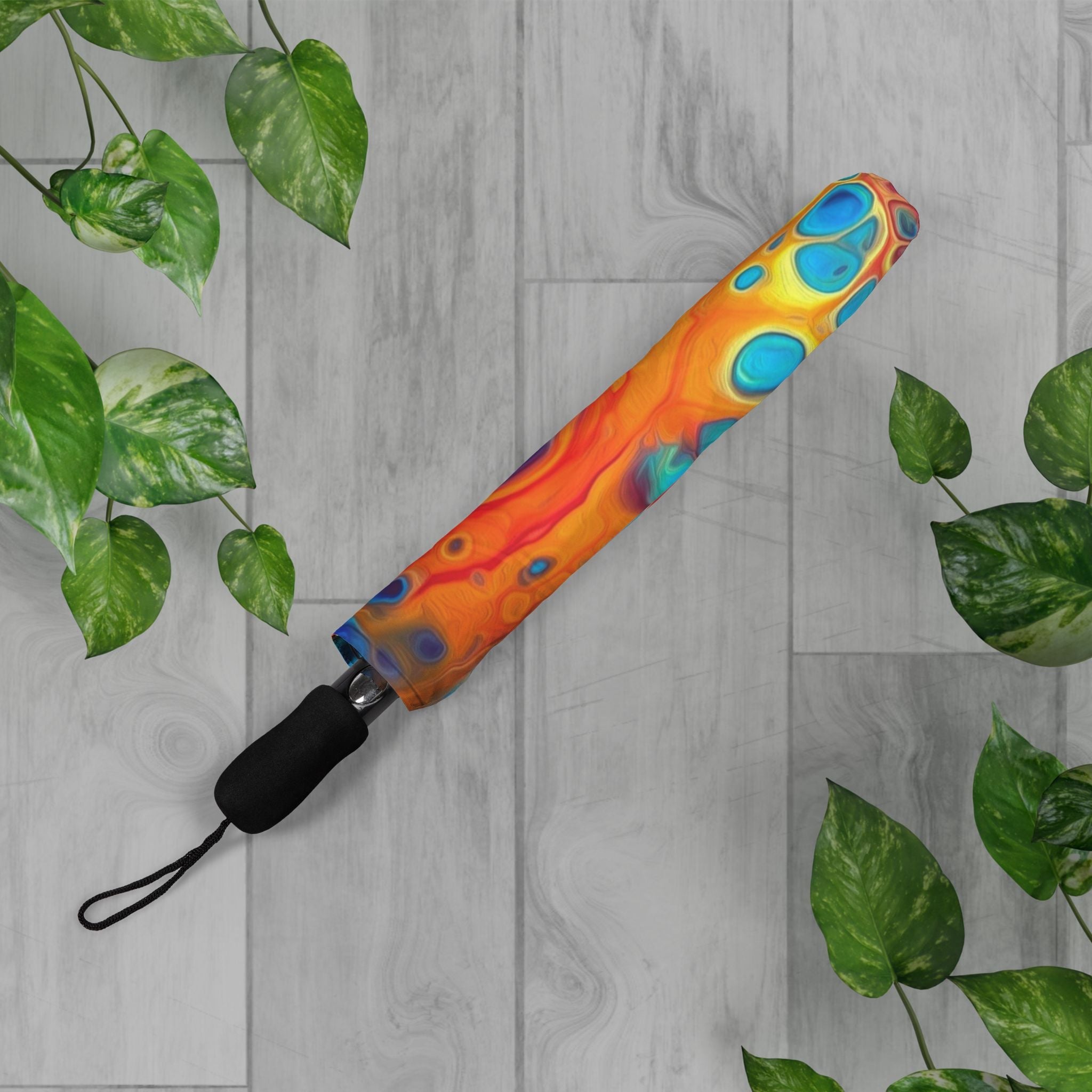 Bespattered Facade Intergalactic Rainbow Foldable Umbrella — Compact Semi-Automatic Rain Parasol