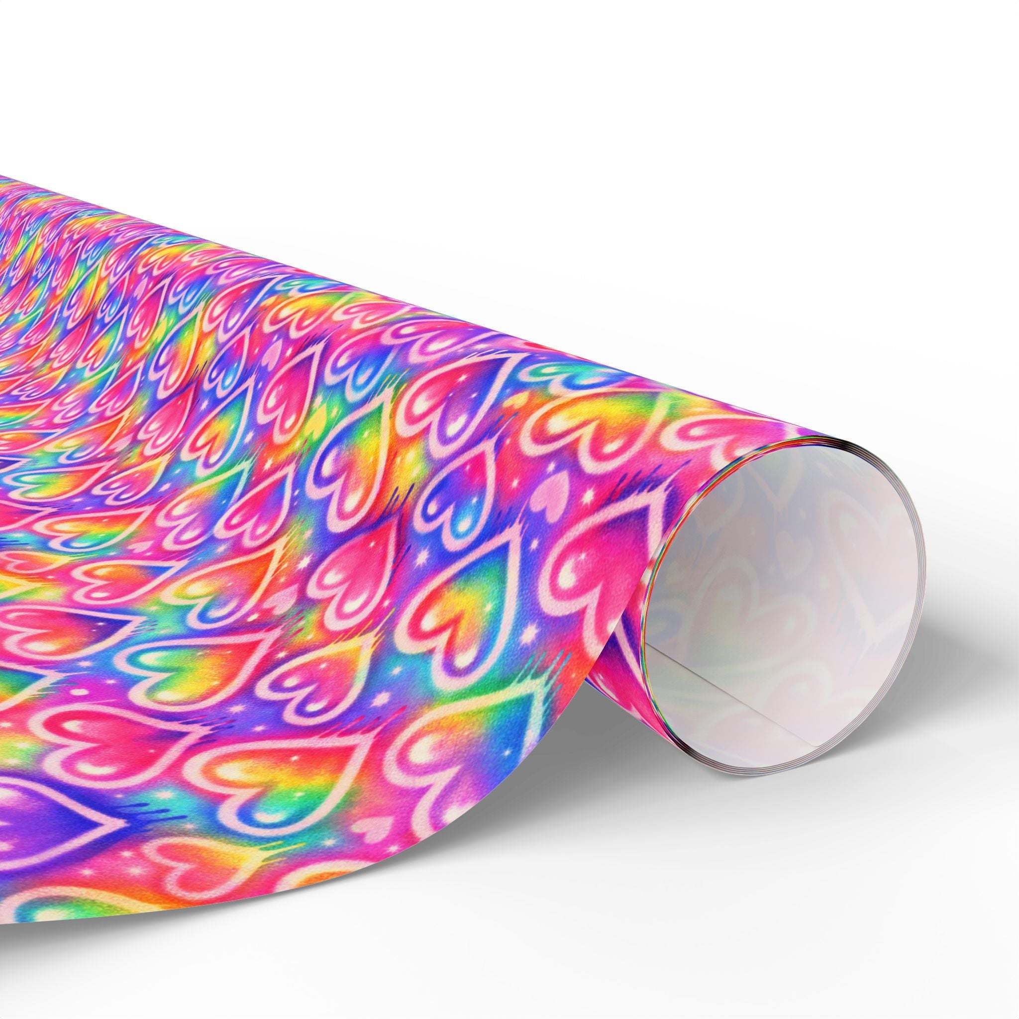 Bespattered Facade Rainbow Hearts Wrapping Paper | Three Sizes | Glossy or Matte