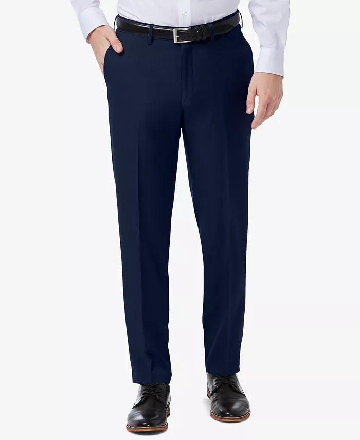 HAGGAR Mens Premium Comfort Slim-Fit Stretch Flat-Front Dress Pants,33WX32L/Blue