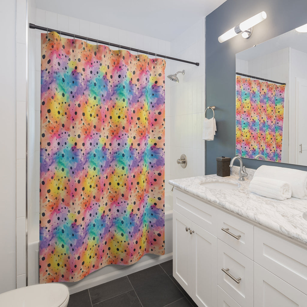 Bespattered Facade Rainbow Watercolor Dots Shower Curtain