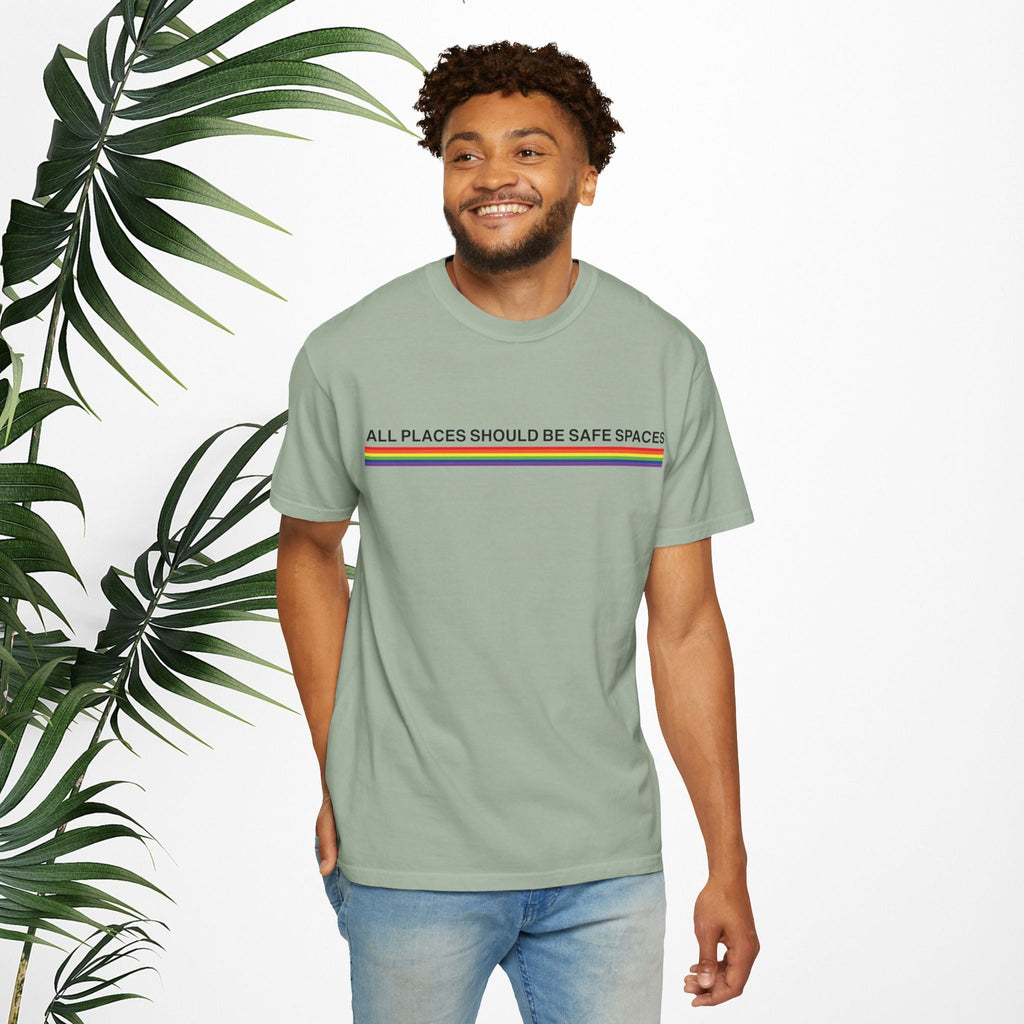 Bespattered Facade Rainbow All Places Should Be Safe Spaces Colorful LGBTQ+ Pride Premium Unisex Comfort Colors Garment Dyed 100% Cotton T-Shirt